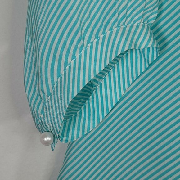 Lilly Pulitzer Moxy 3/4 Sleeve 100% Silk Blouse Turquoise White Stripe Small - Picture 6 of 12